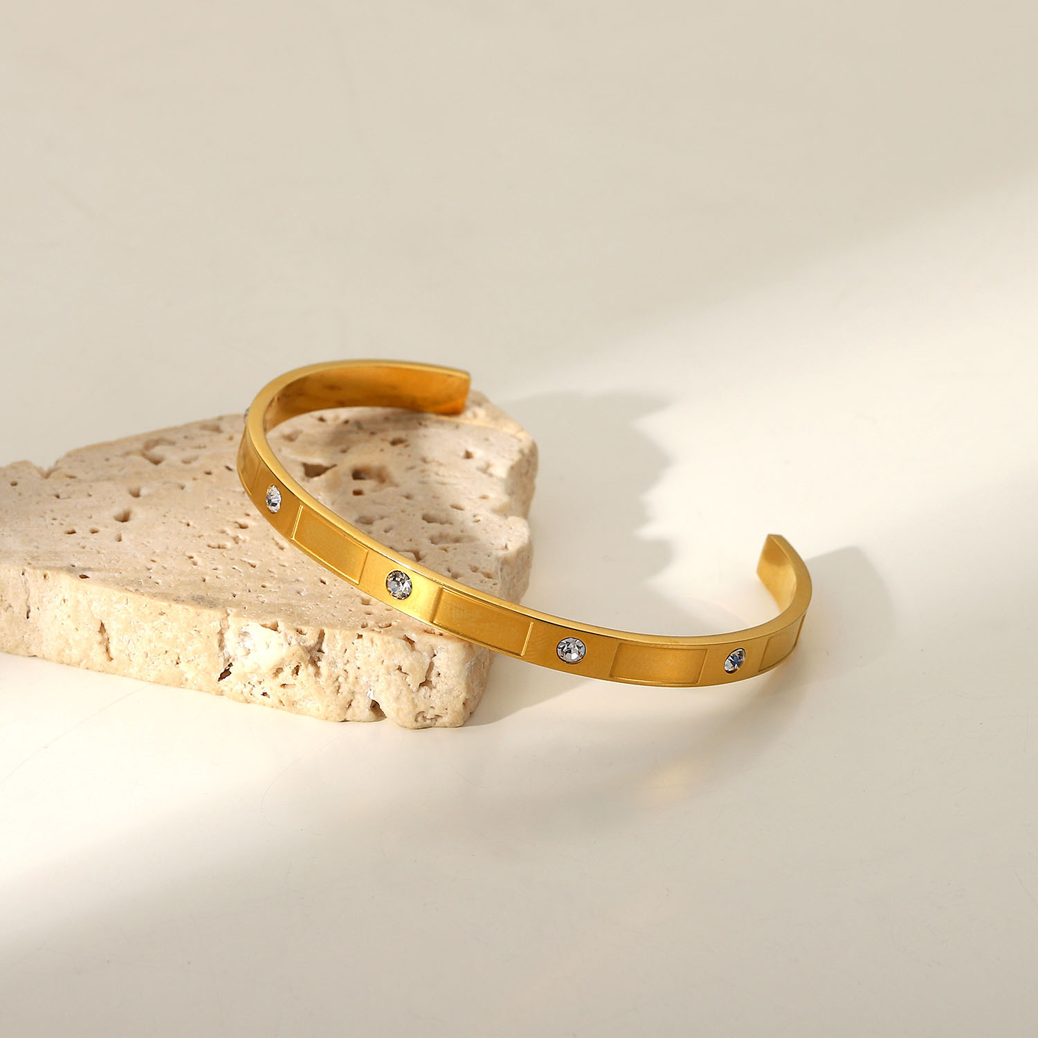 18K Gold Plated Cuff Bracelet Bangle with Crystal Bezel Setting