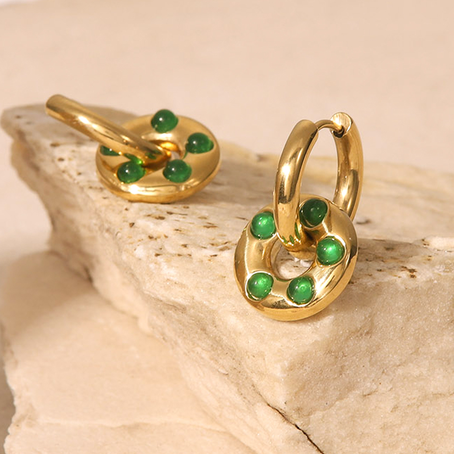 Gold Plated Stainless Steel Earring ,Fashion Green Agate Earring