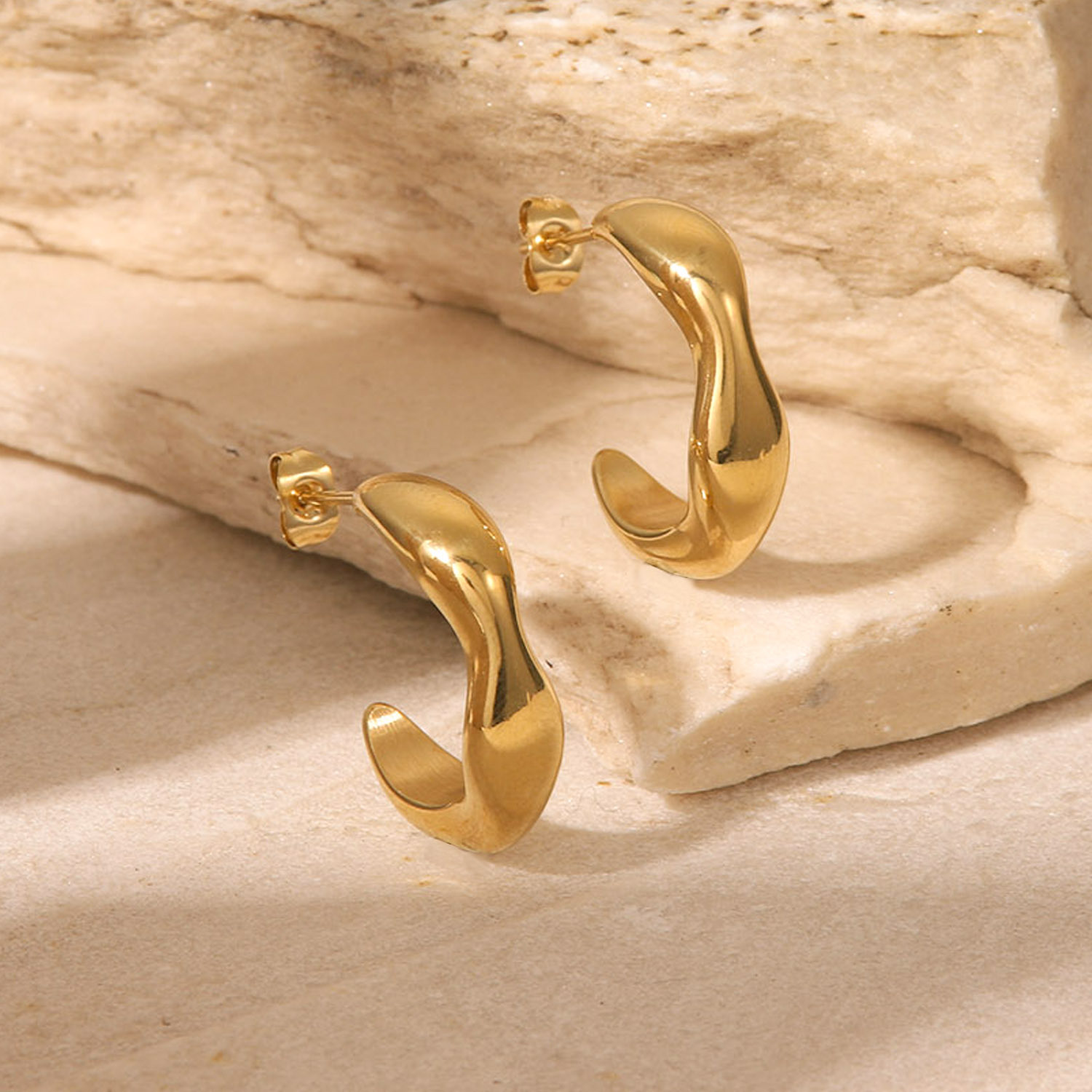 Irregular Shape Earring, C shape Earring Fashion Gold Plated