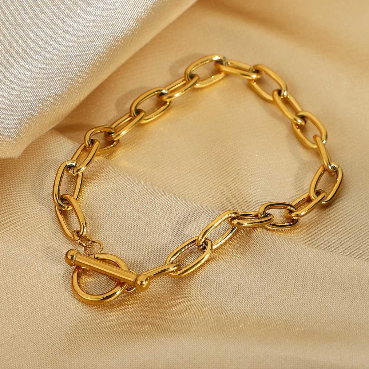 Gold Plated Link Chain Bracelet with Toggle Clasp
