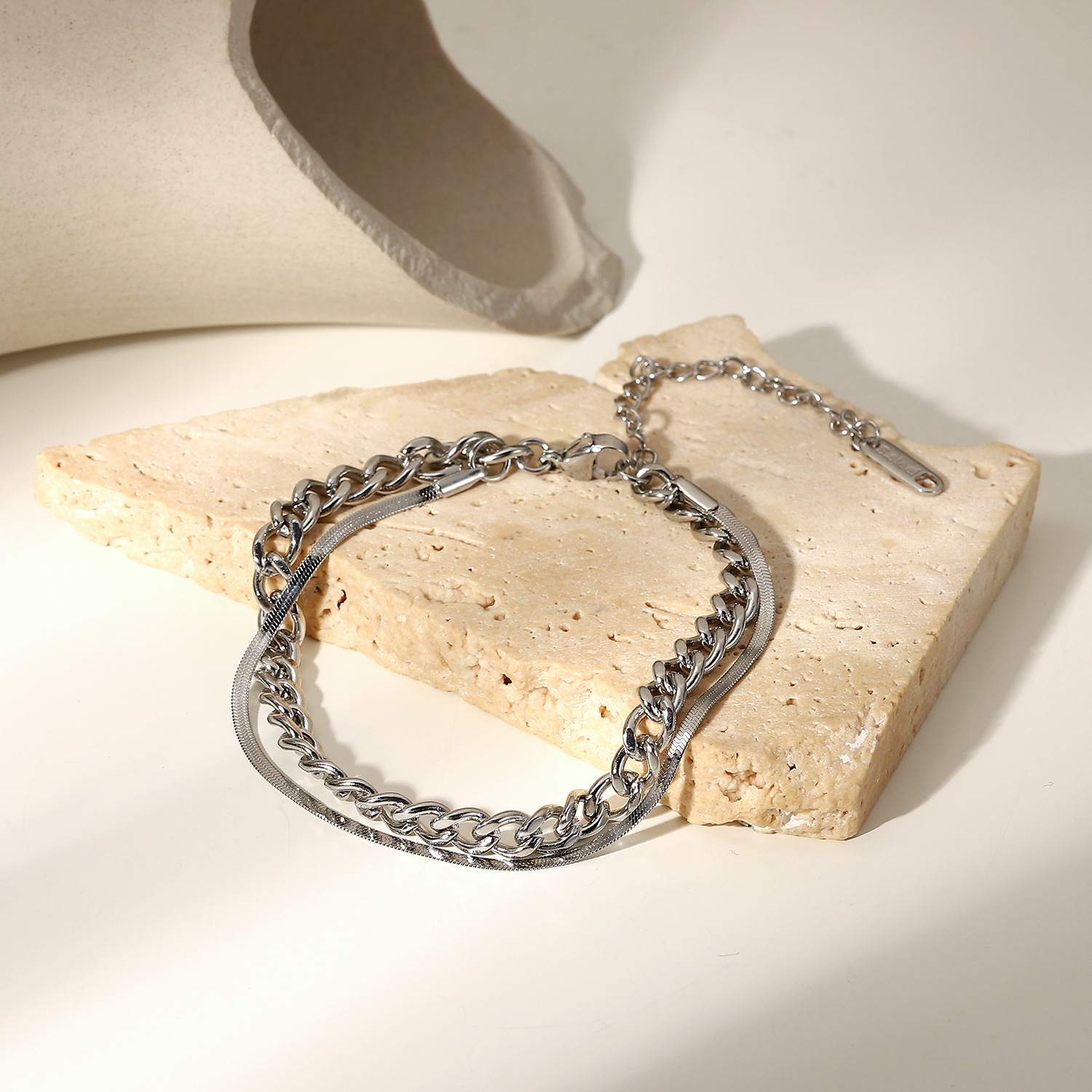 Stainless Steel Cuban Chain Bracelet, Two Layer Bracelet