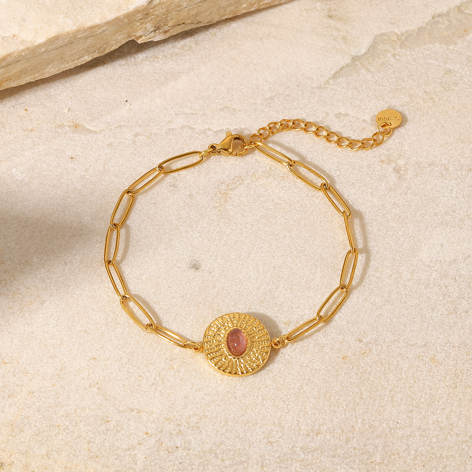 Round Disc Penant New Design Stainless Steel Bracelet,Link Chain Bracelet With Oval Shape Natural Stone