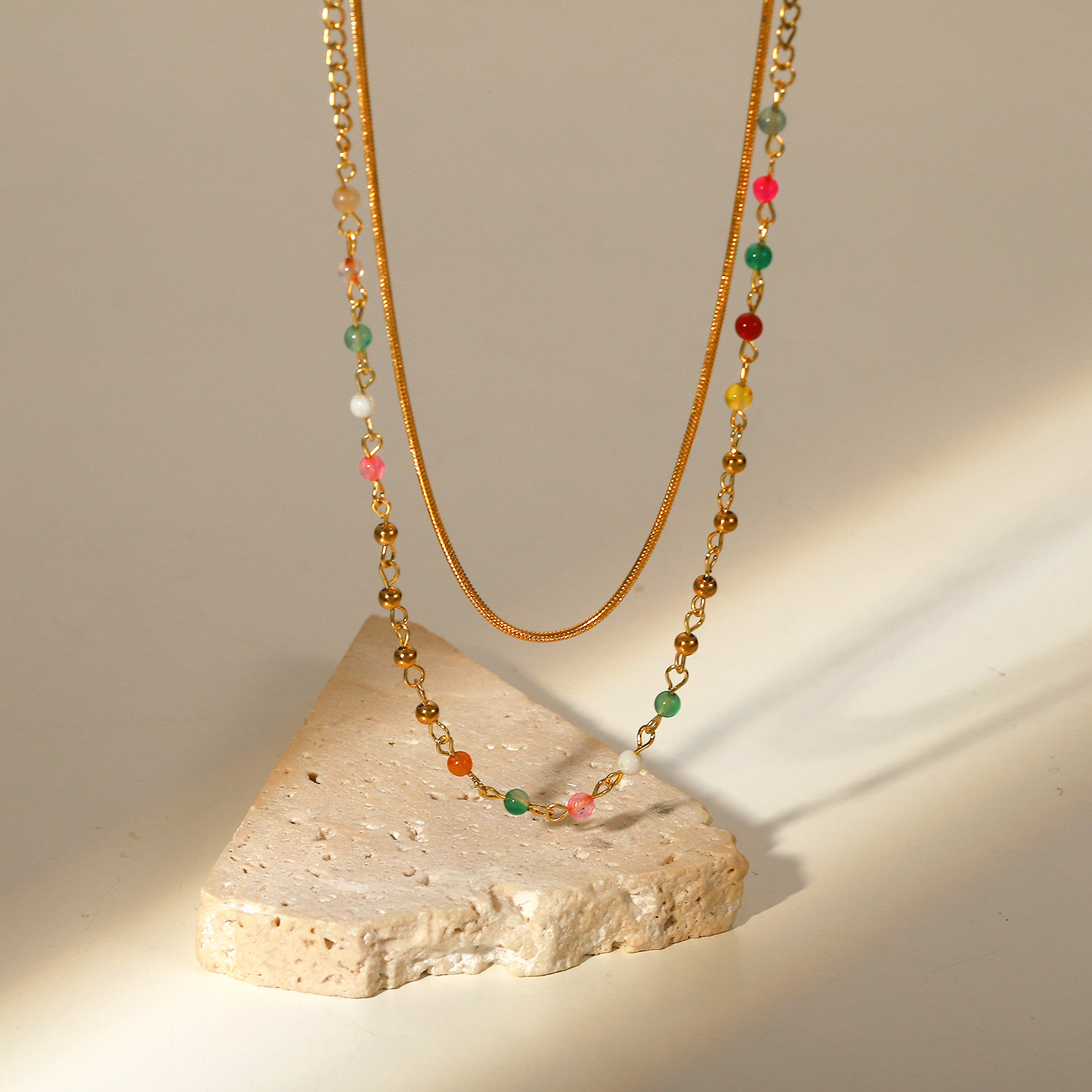 Two Layer Lady's Necklace,Colorful Bead Necklace Snake Chain Necklace