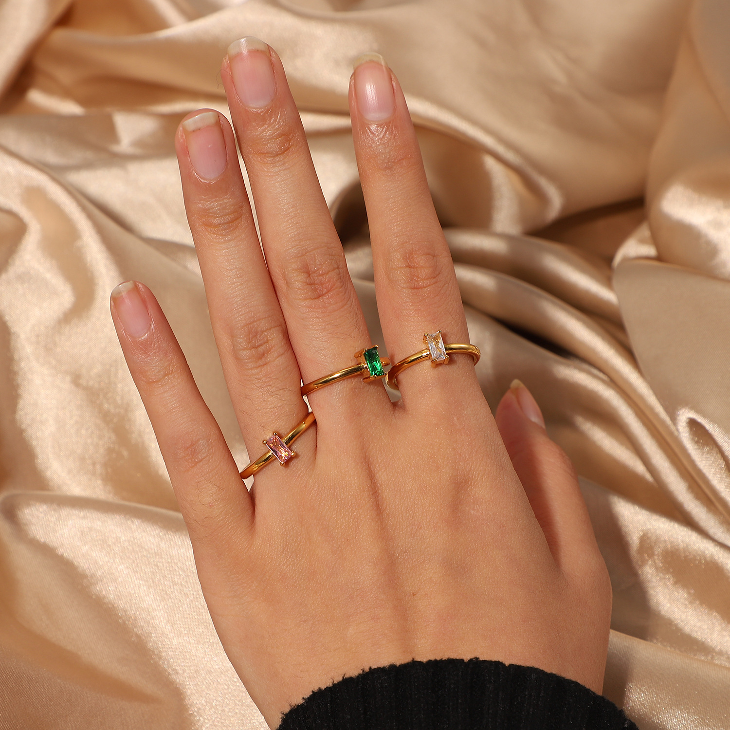 Stainless Steel Ring, Stone Ring Jewelry, Thin Finger Rings