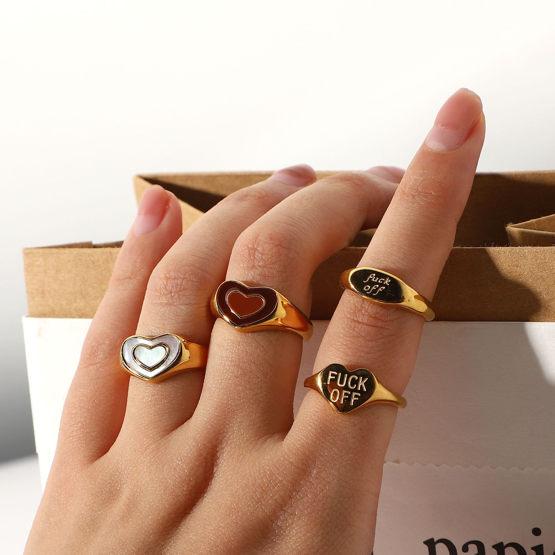 Love Peach Heart Shaped Rings with Enamel Colors,Stainless steel ring Jewelry