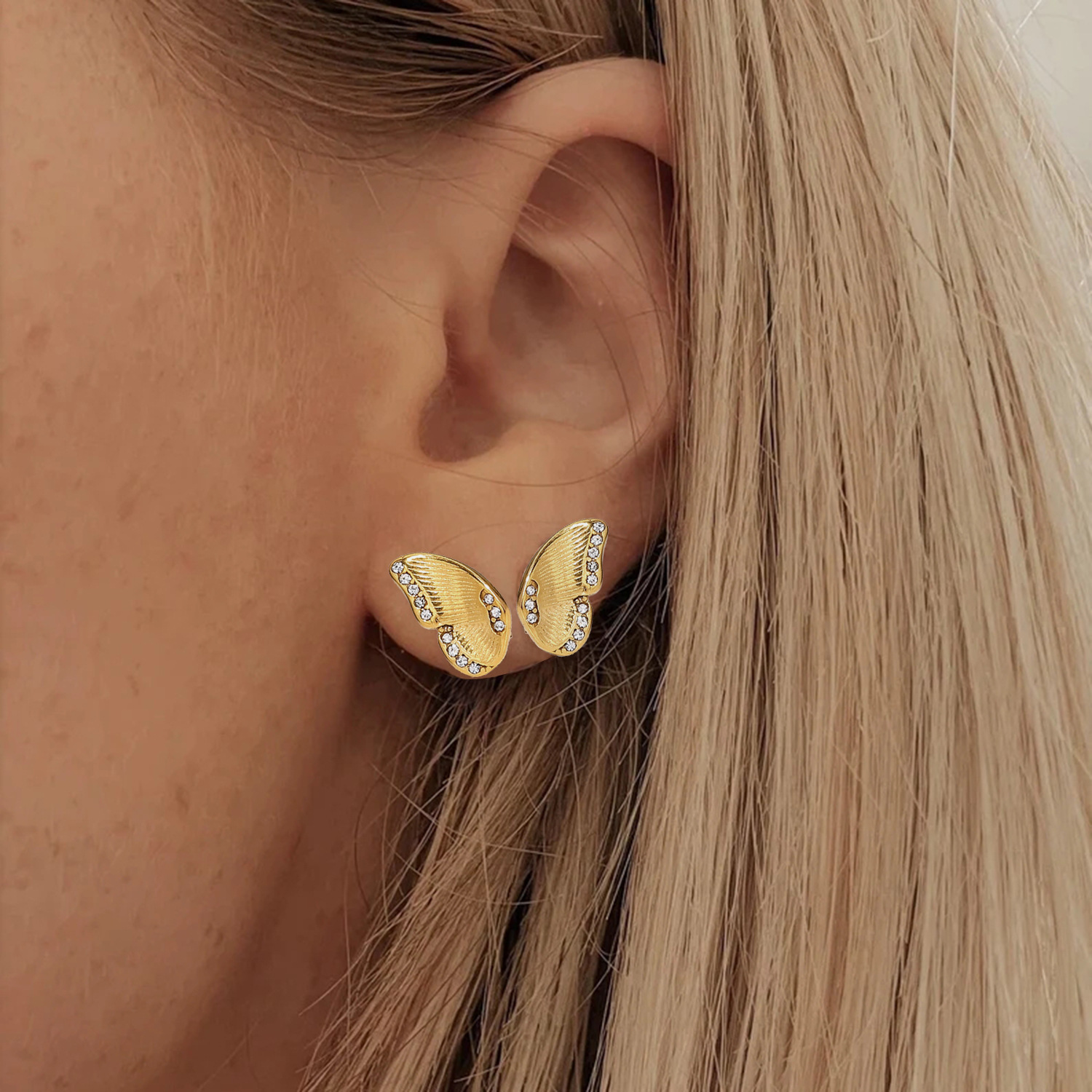 Butterfly Earring with Cystal setting,Vintage style Stud Earring Jewelry