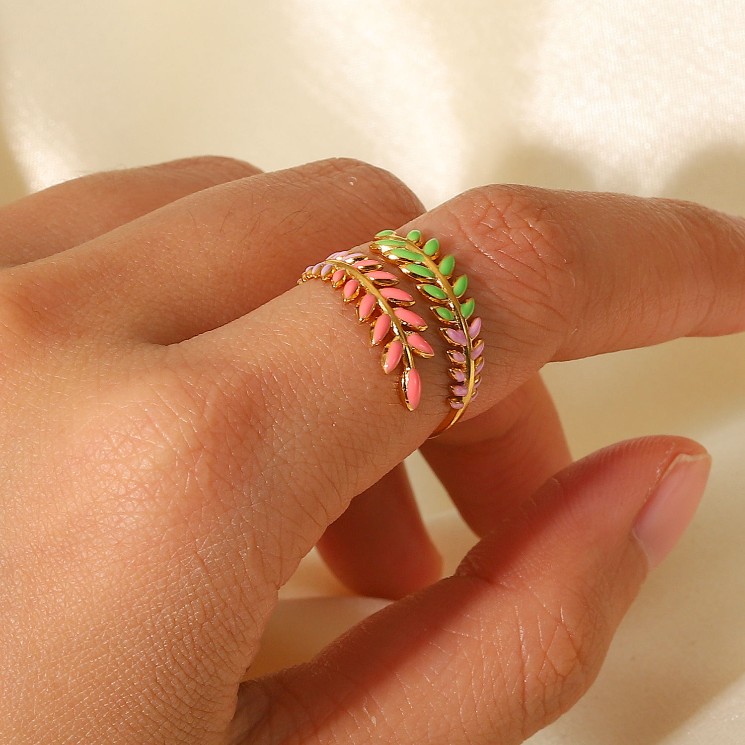 Leaf Ring,Leaf Shape Stainless Steel Ring with enamel colors