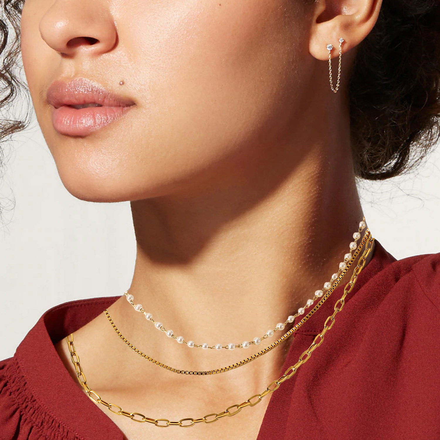 Small Pearl Clavicle Chain Triple Layer Ncklace Women's Necklace Jewelry Gold Plated