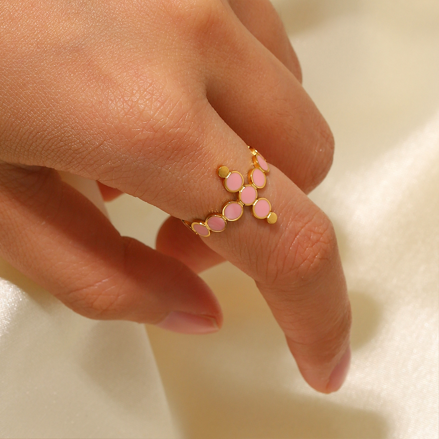 Pink Color Enamel Ring,Cross Designed Stainless Steel Cuff Ring,Lady's Nice Open Ring