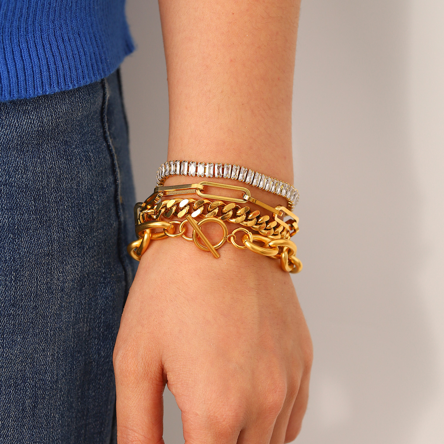 INS Fashionable Lady's Bracelet, Gold Plate Link Chain Bracelet,Crystal Bracelet,Cuban Chain Bracelet