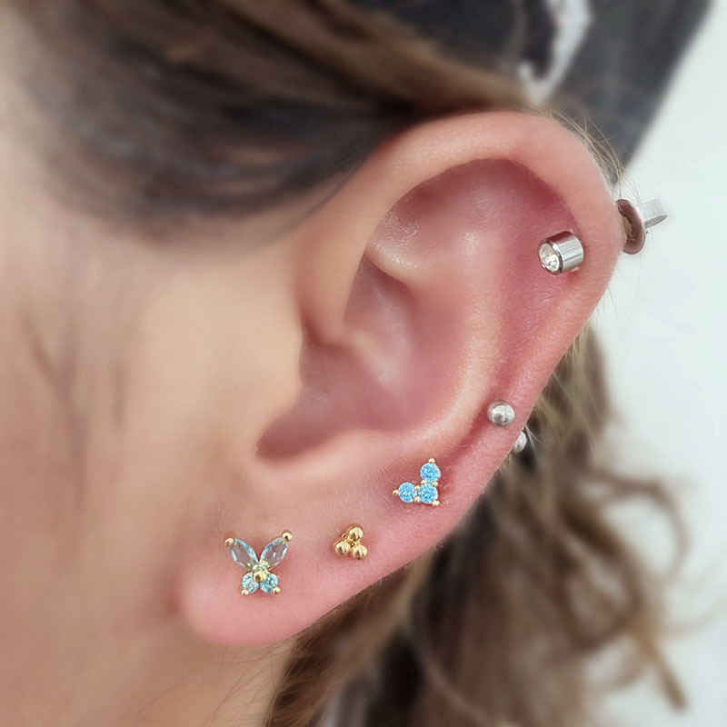 Gorgeous colorful butterfly zircon ear bone nail new garden style spring insect jewelry 20G stainless steel fine rod piercing piercing nail