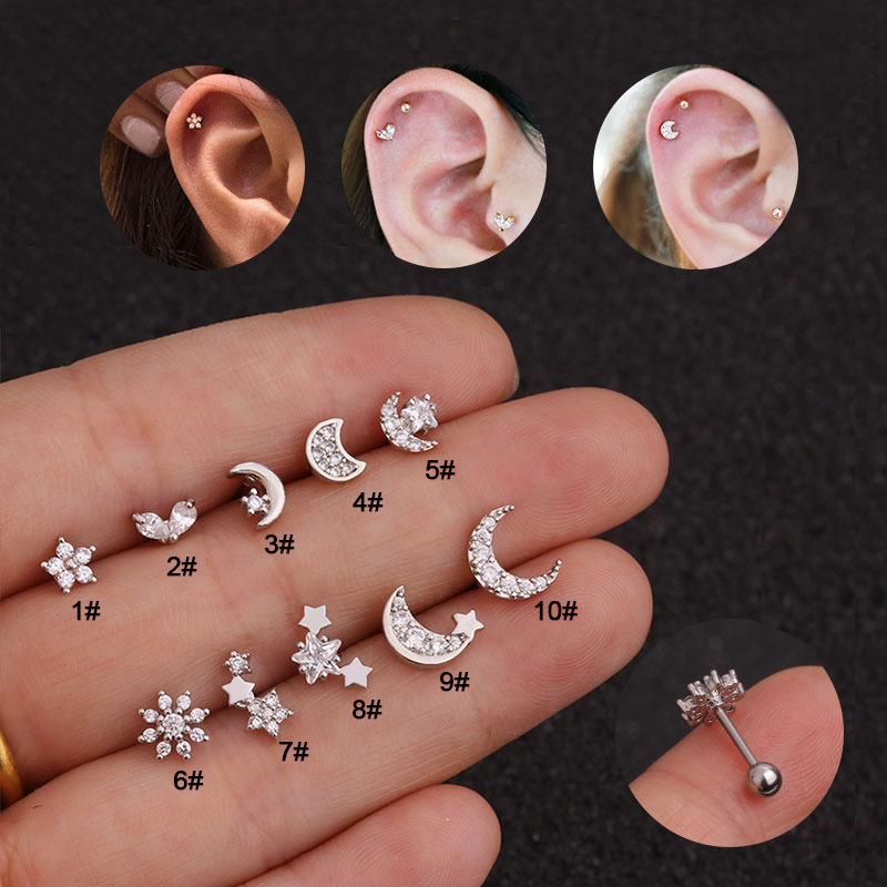 Popular zircon stud micro inset ear stud stainless steel flower screw small earrings creative piercing wholesale