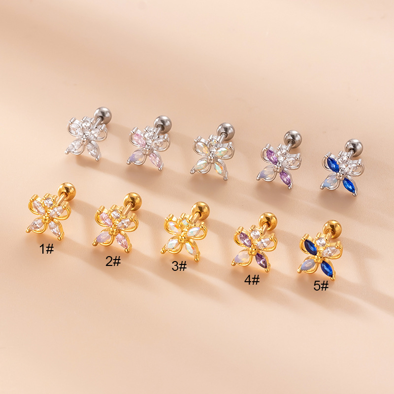New Designs Zircon Flower Earring, Double-sided Screw Post Stainless Steel Earring Piercings