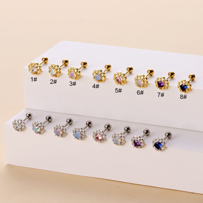 LICA JEWELRY New Style Colorful Sunflower Thin Post Piercing, Lady's Stainless steel  Screw Ear Bone Piercing Jewelry