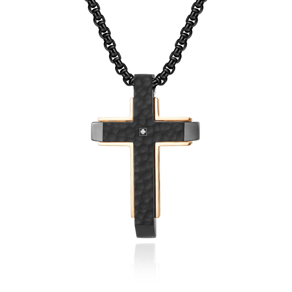 Men's titanium steel pendant with beveled edge double color combination cross pendant for street wear
