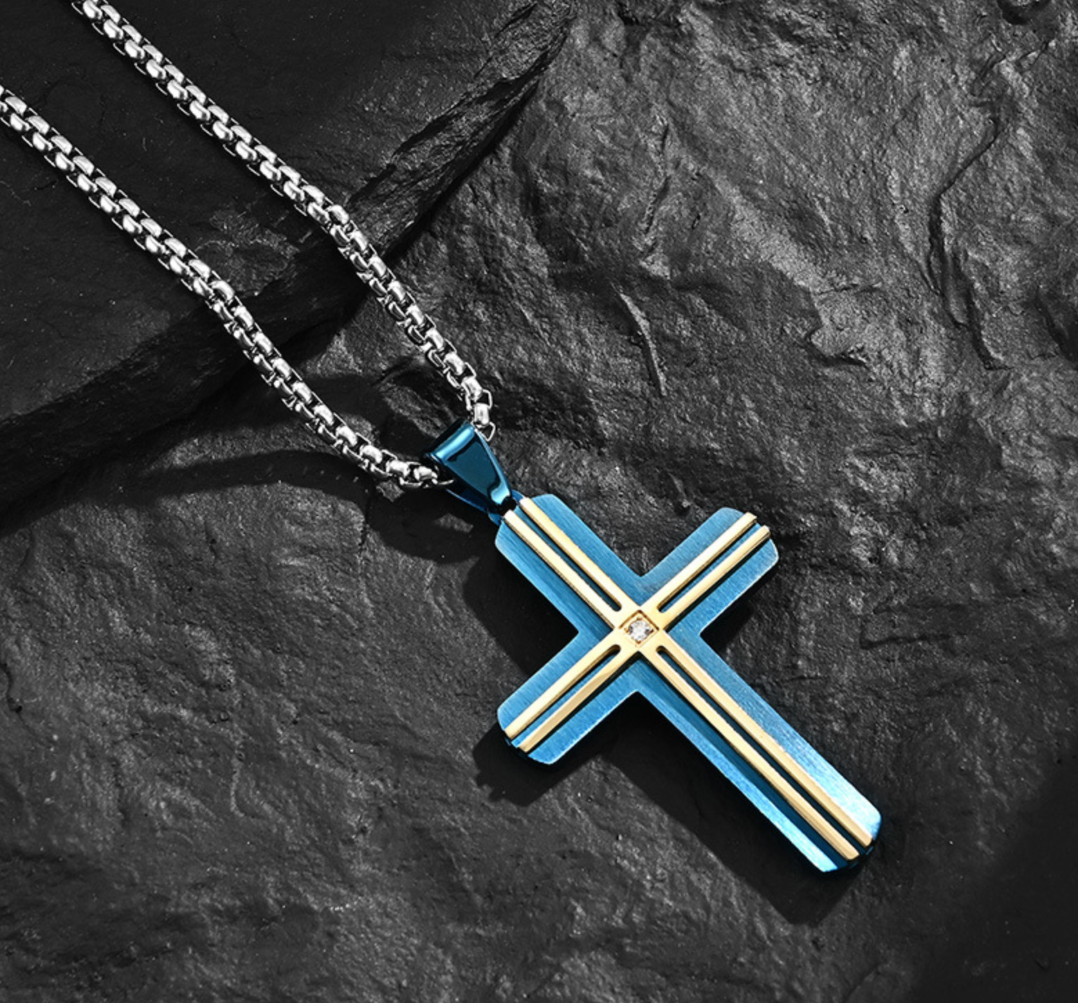European and American religion titanium steel double color cross pendant personality simple stainless steel combination pendant necklace