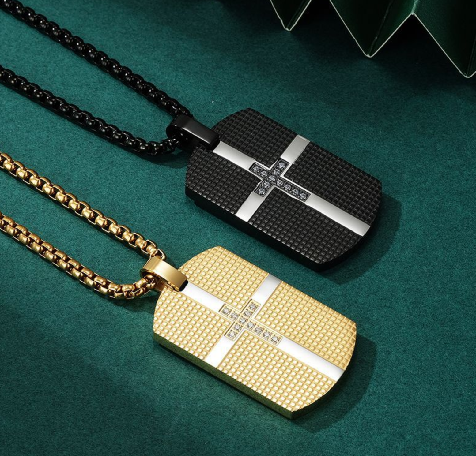 The source manufacturer cross-border men's titanium steel pendant with CNC stone cross necklace dog tag