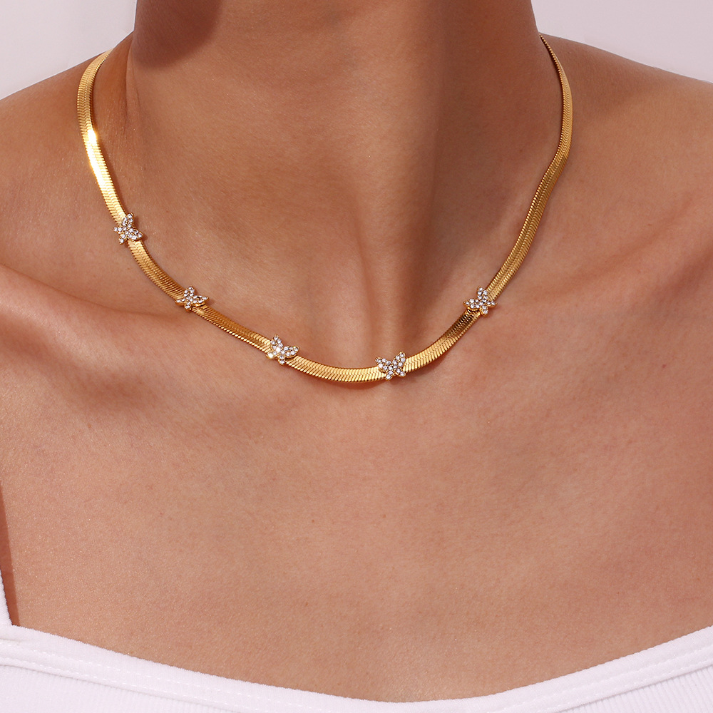 LICA JEWELRY Stainless steel plated 18K mini zircon little Butterfly mesh chain necklace female jewelry