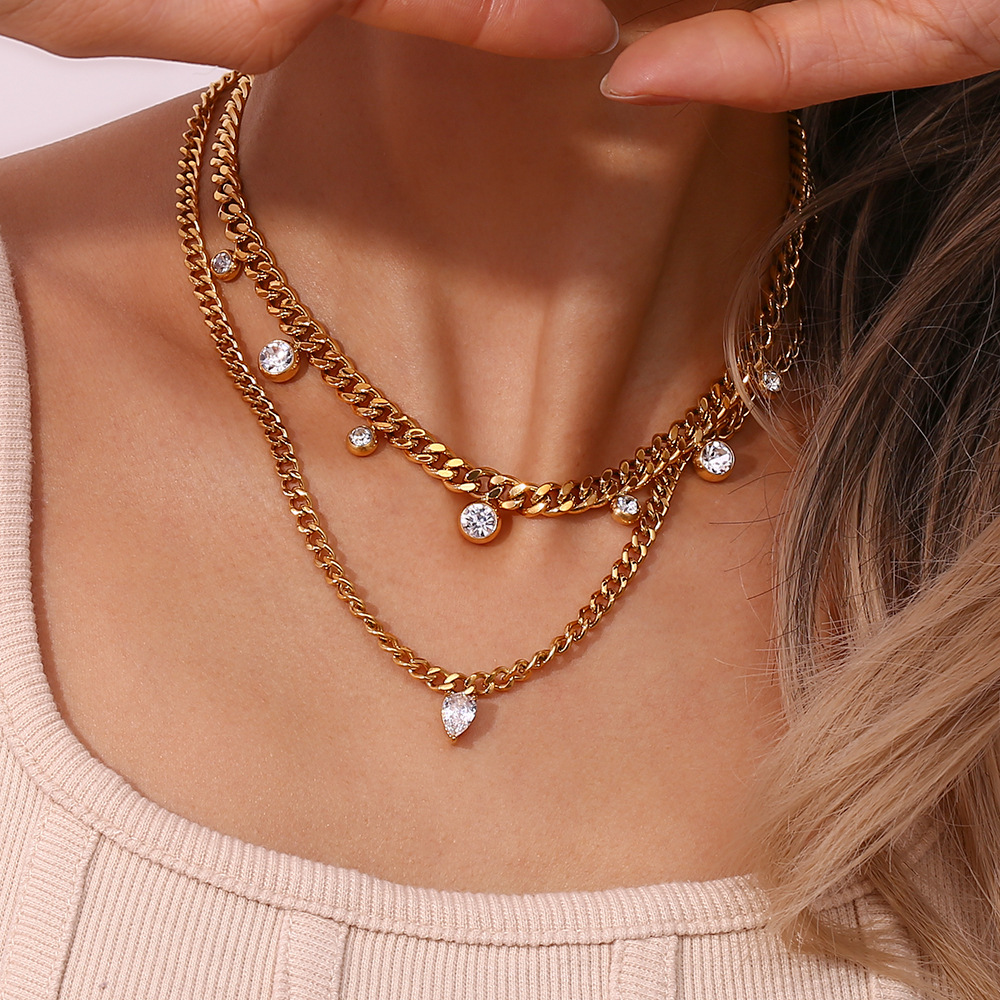 LICA JEWELRY Hot selling clavicle chain accessories stainless steel Cuban chain zircon pendant necklace for women