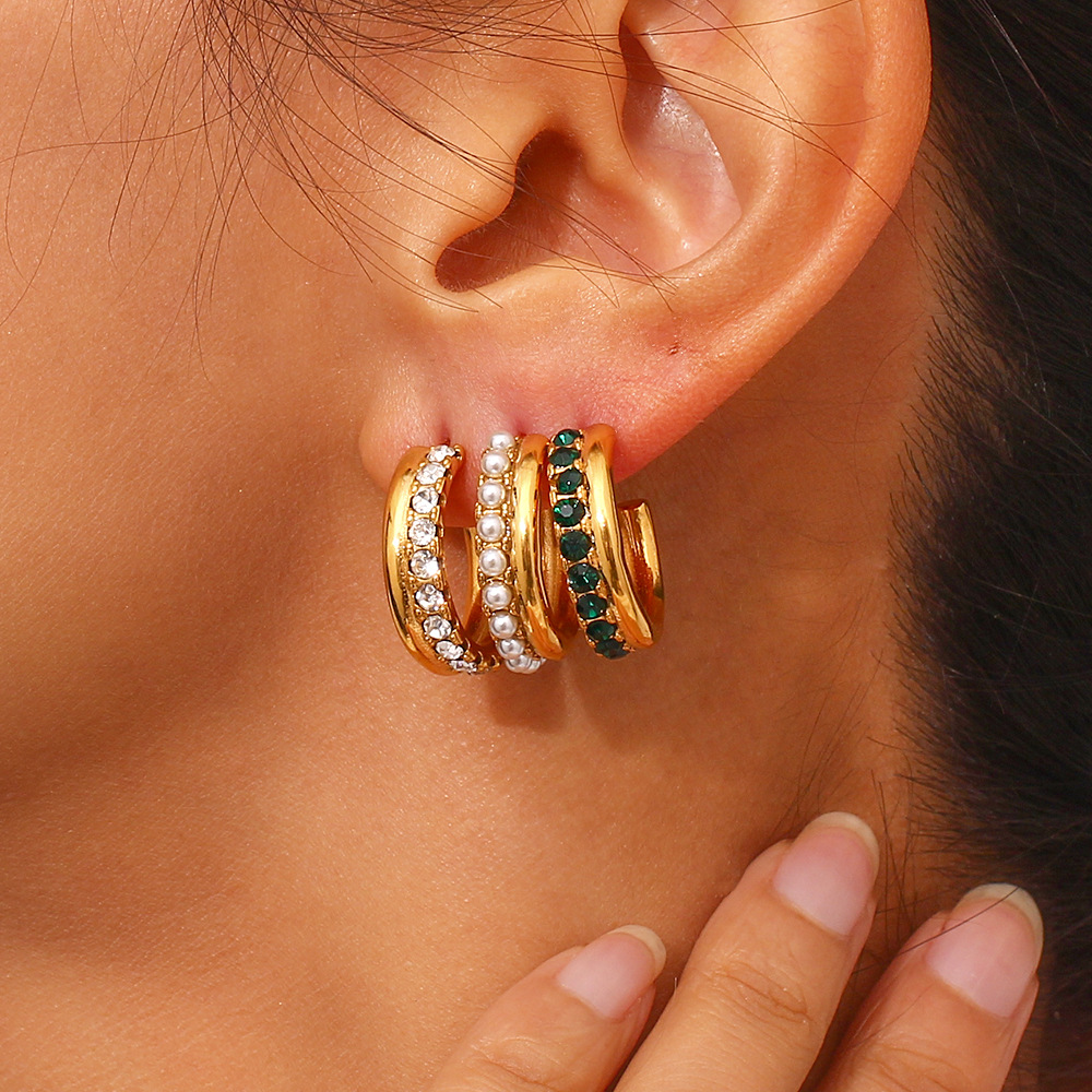 LICA JEWELRY Light luxury temperament pearl Earring accessories 18-karat gold plated stainless steel C shaped stone earrings