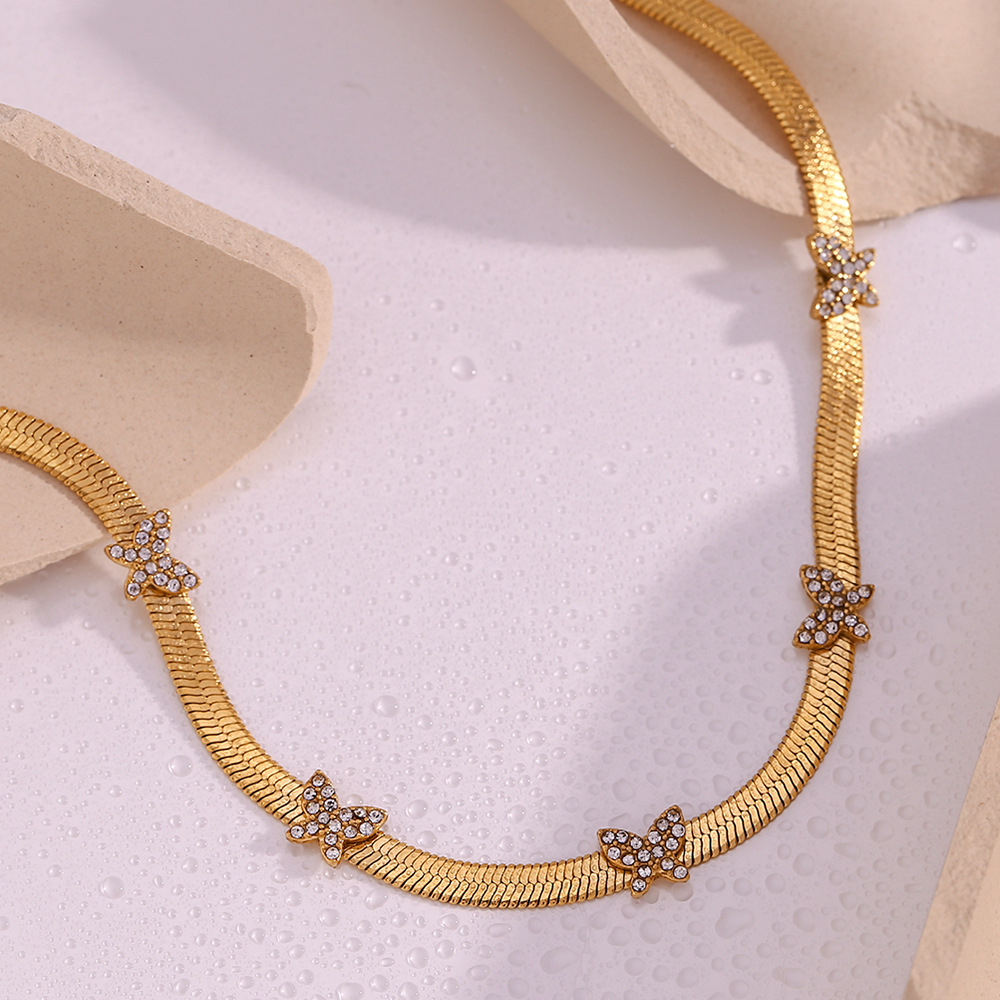 LICA JEWELRY Stainless steel plated 18K mini zircon little Butterfly mesh chain necklace female jewelry