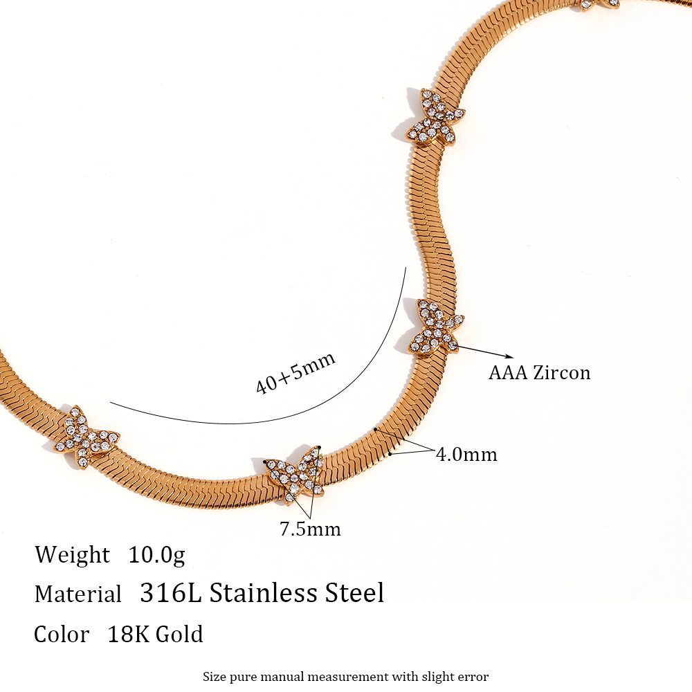 LICA JEWELRY Stainless steel plated 18K mini zircon little Butterfly mesh chain necklace female jewelry