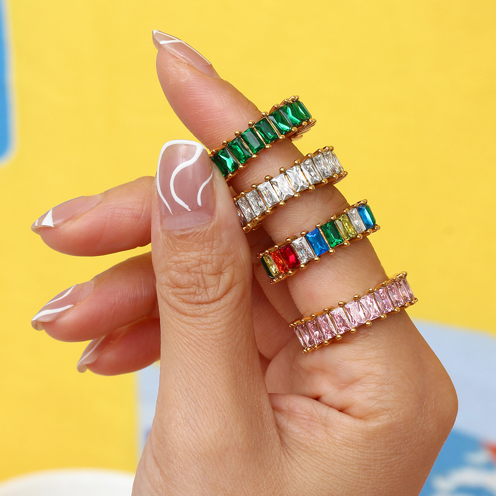 Square color zircon hip hop ring burst model flash zirconia ring jewelry wholesale