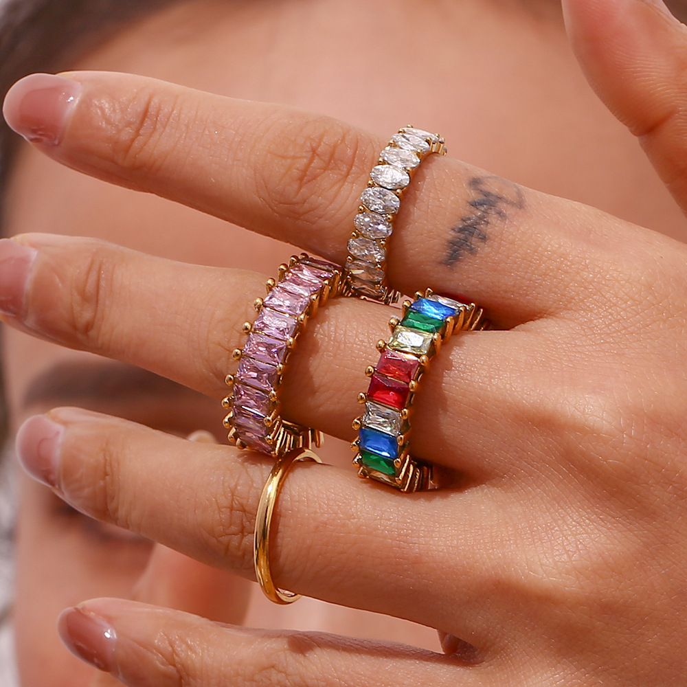 Square color zircon hip hop ring burst model flash zirconia ring jewelry wholesale
