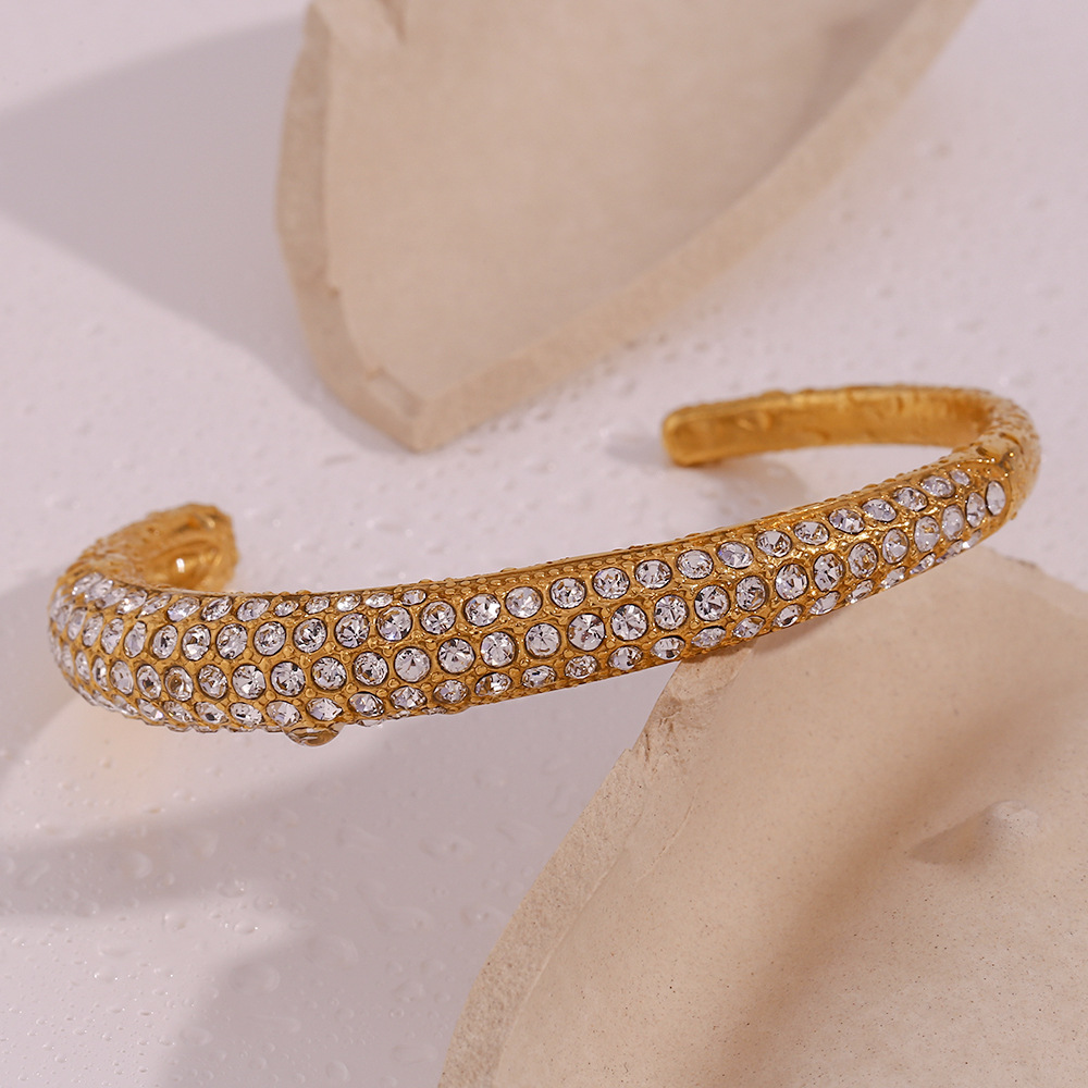 LICA JEWELRY Simple explosive bracelet jewelry stainless steel opening asymmetrical diamond-encrusted bracelet female