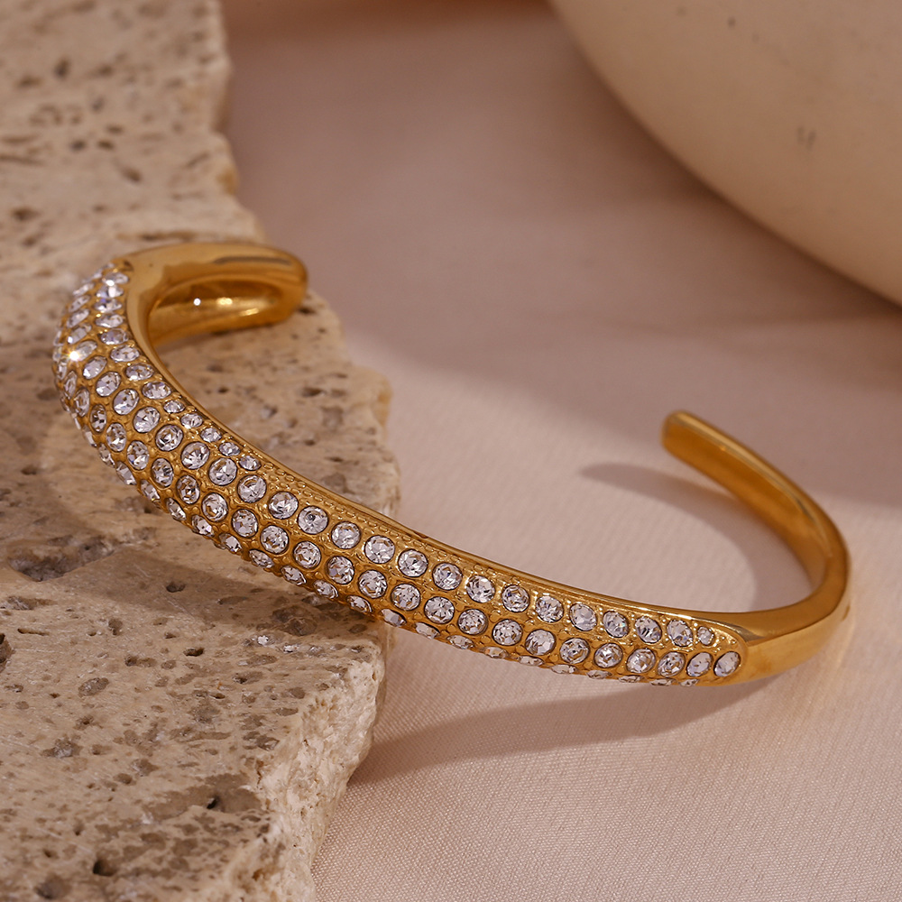 LICA JEWELRY Simple explosive bracelet jewelry stainless steel opening asymmetrical diamond-encrusted bracelet female