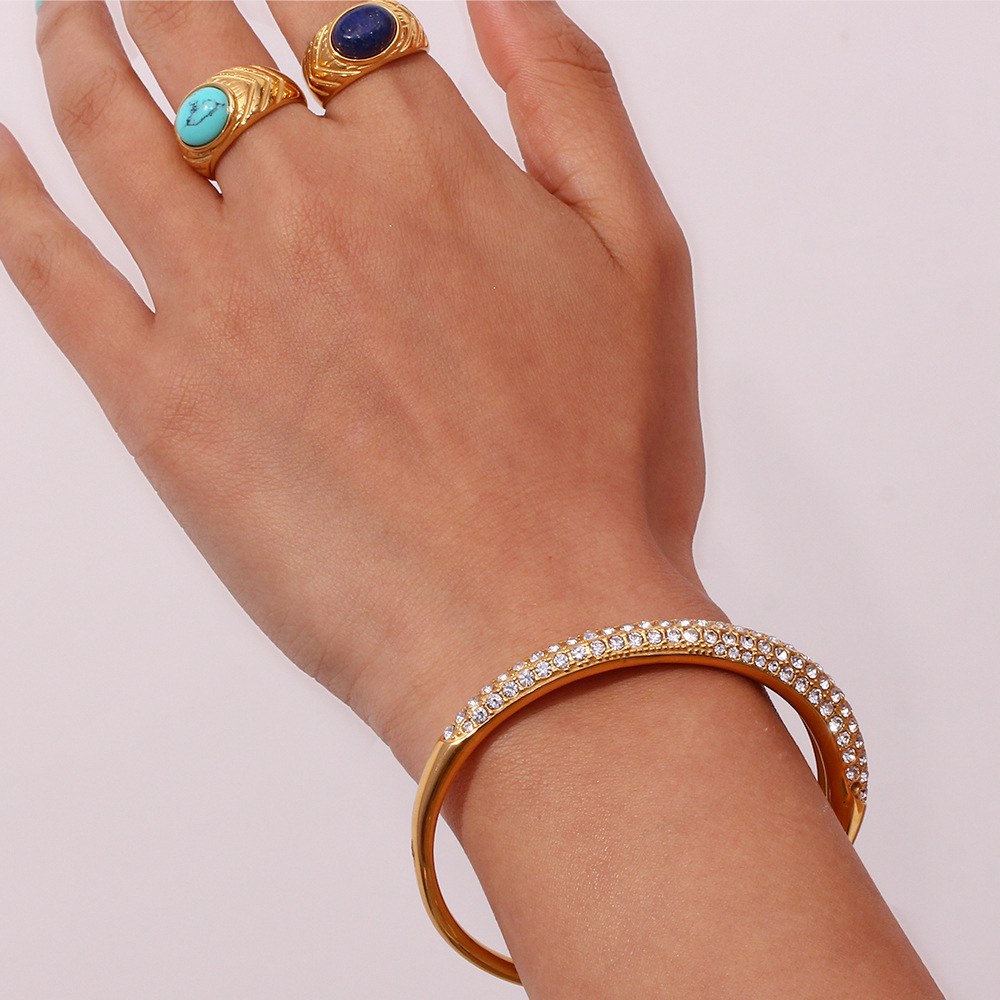 LICA JEWELRY Simple explosive bracelet jewelry stainless steel opening asymmetrical diamond-encrusted bracelet female