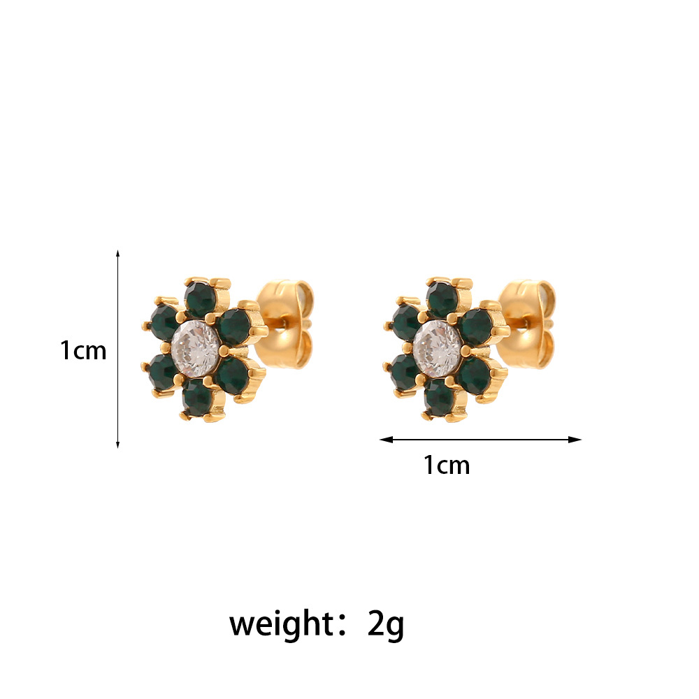 LICA JEWELRY Fashion niche simple light luxury ear accessories stainless steel plated 18K color contrast zircon small flower ear studs