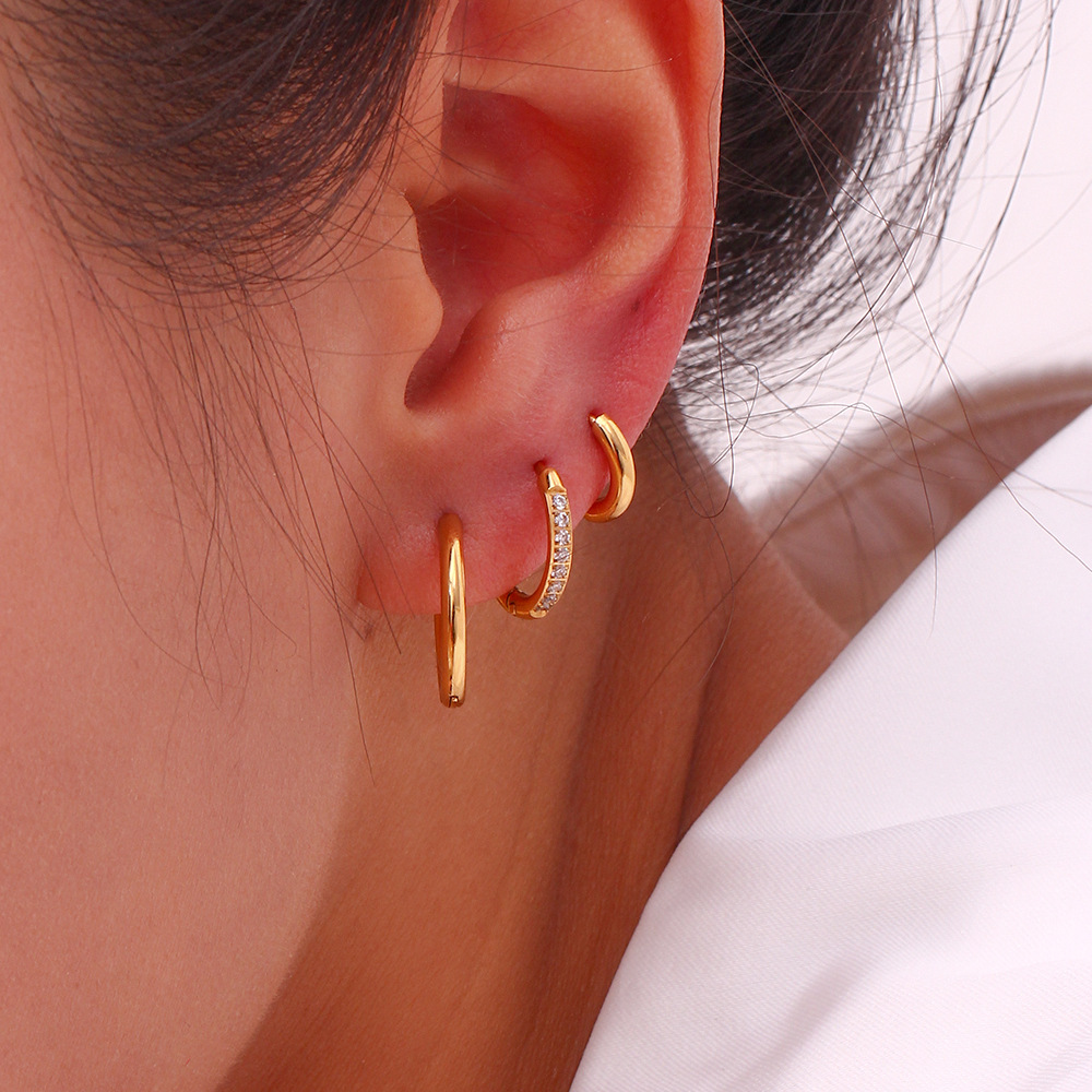 LICA JEWELRY European and American accessories stainless steel earrings female wholesale niche light luxury design rounded edge zircon ear buckle ear ring,CZ earring