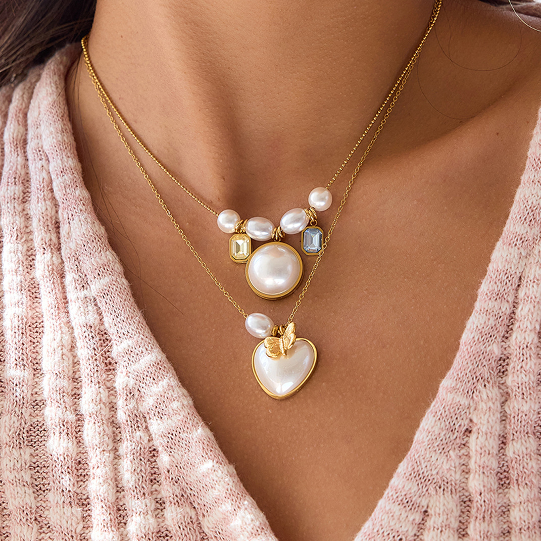 Stainless Steel imitation pearl necklace accessory for women, stainless steel jewelry, high-end feeling, no color fading, collarbone chain