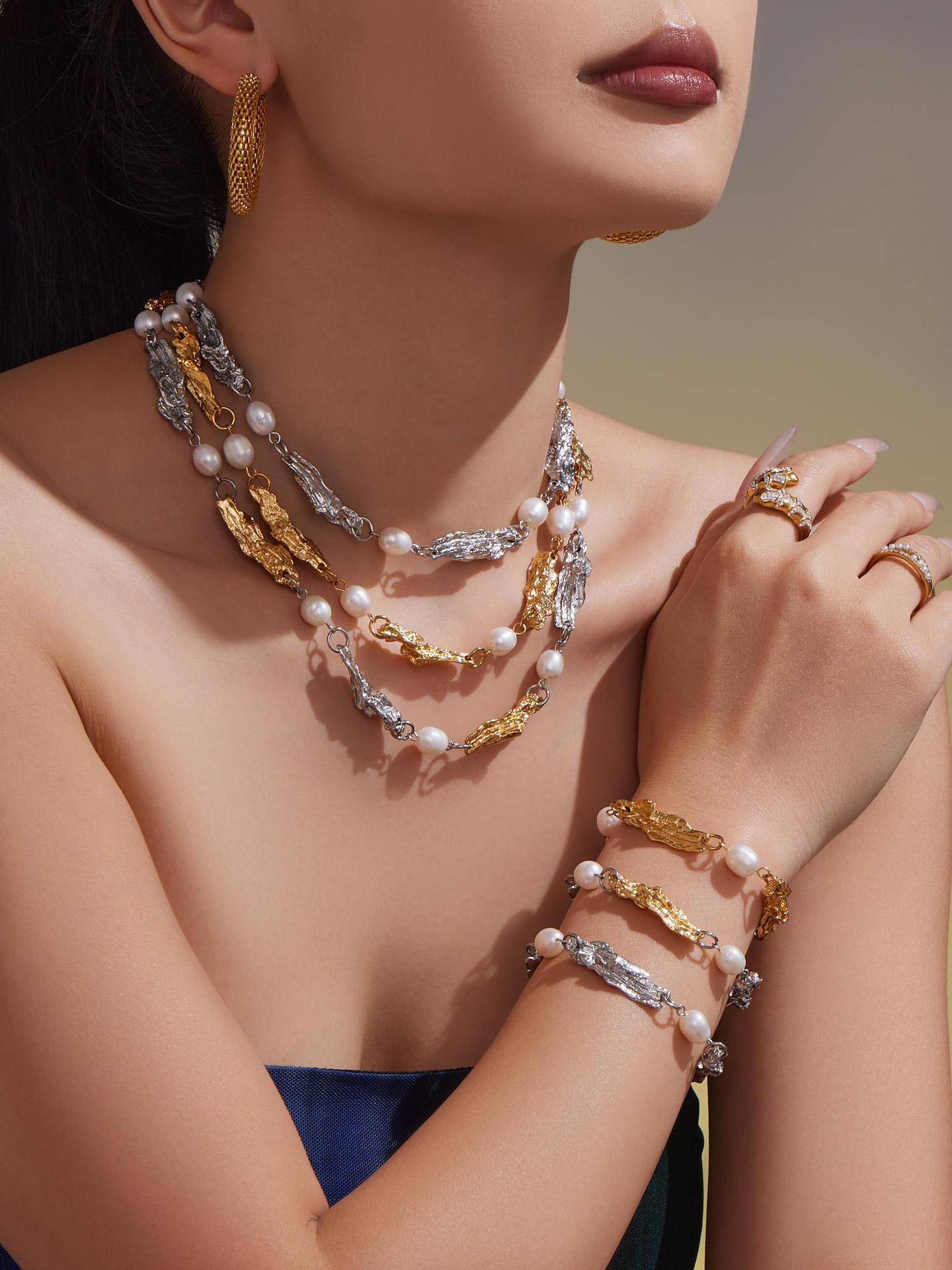 Freshwater pearl special-shaped stainless steel accessory necklace bracelet vintage style fashionable jewelry for women