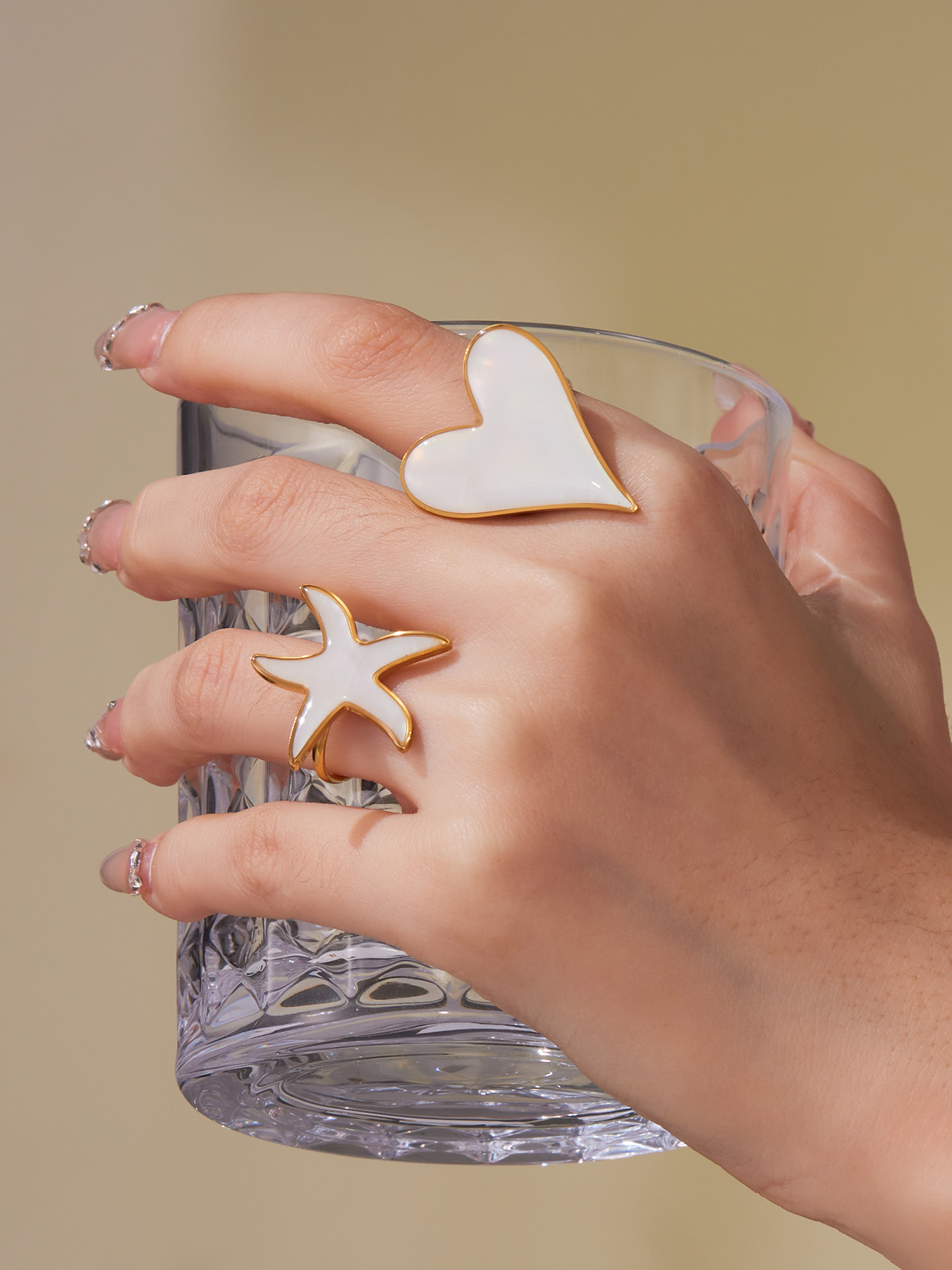 Natural white shell heart-shaped star-shaped oil drop ring jewelry set pendant plated with 18k gold