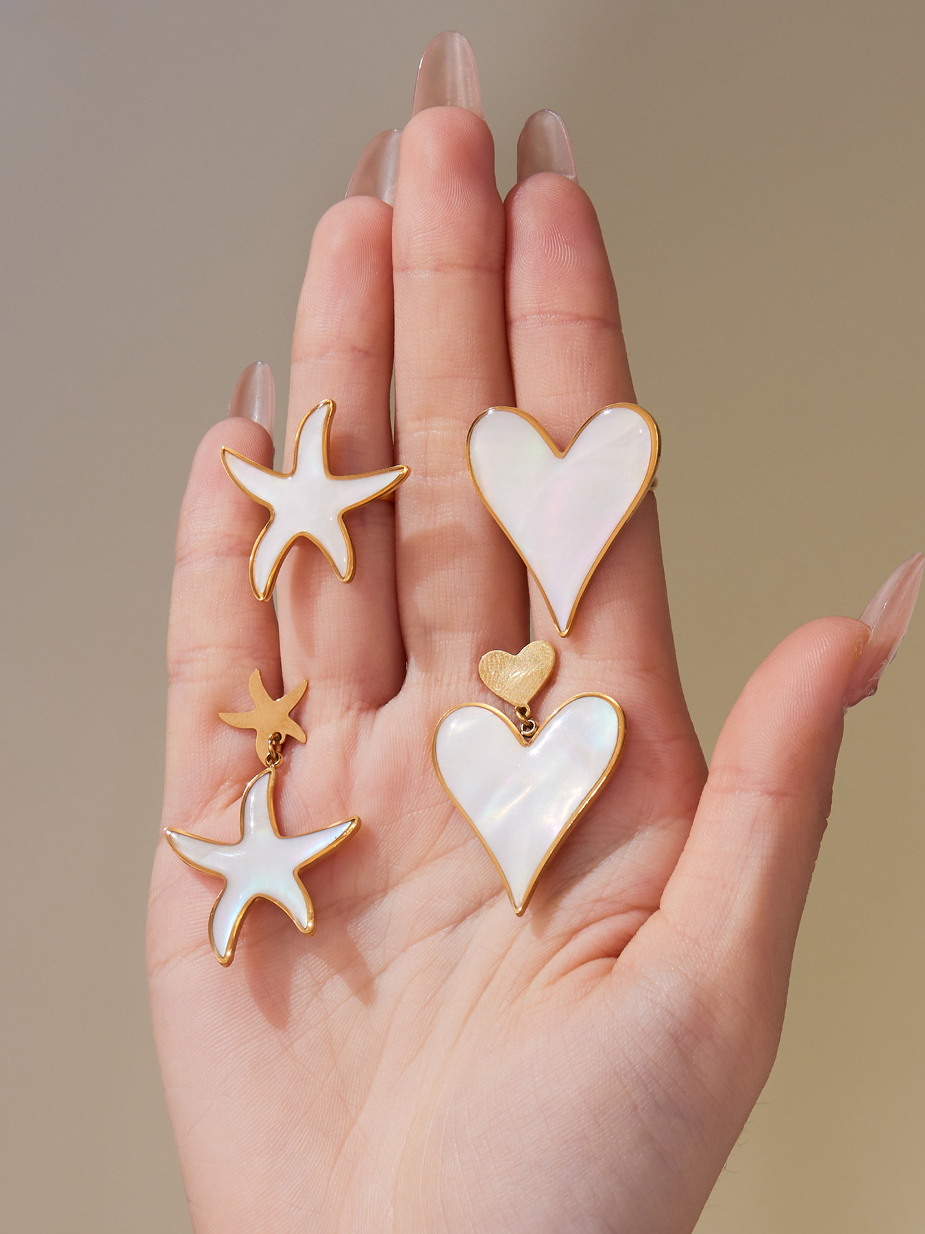 Natural white shell heart-shaped star-shaped oil drop earring jewelry set pendant plated with 18k gold