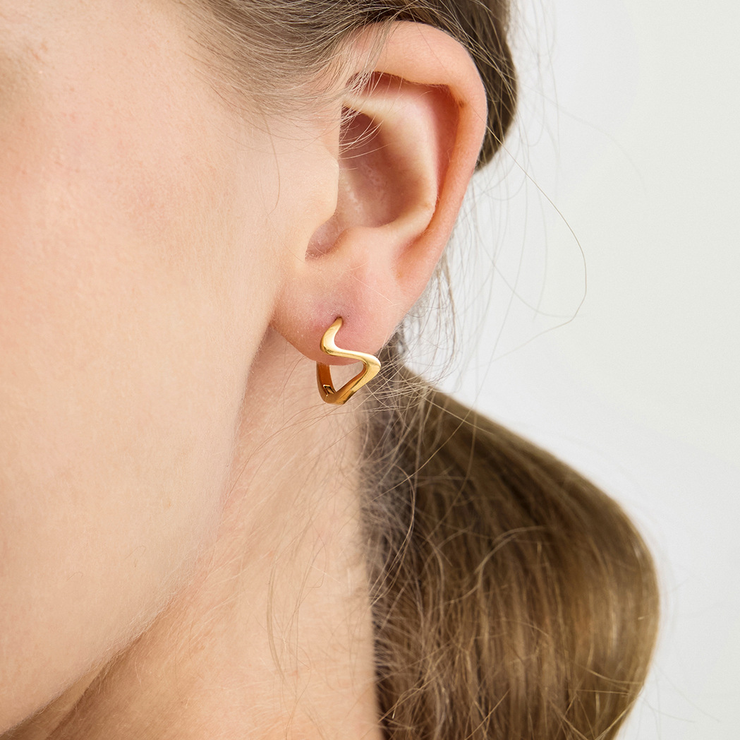 Earrings - Stainless steel, gold - Small hoop, unique and high-end style - Ear studs made of titanium and steel