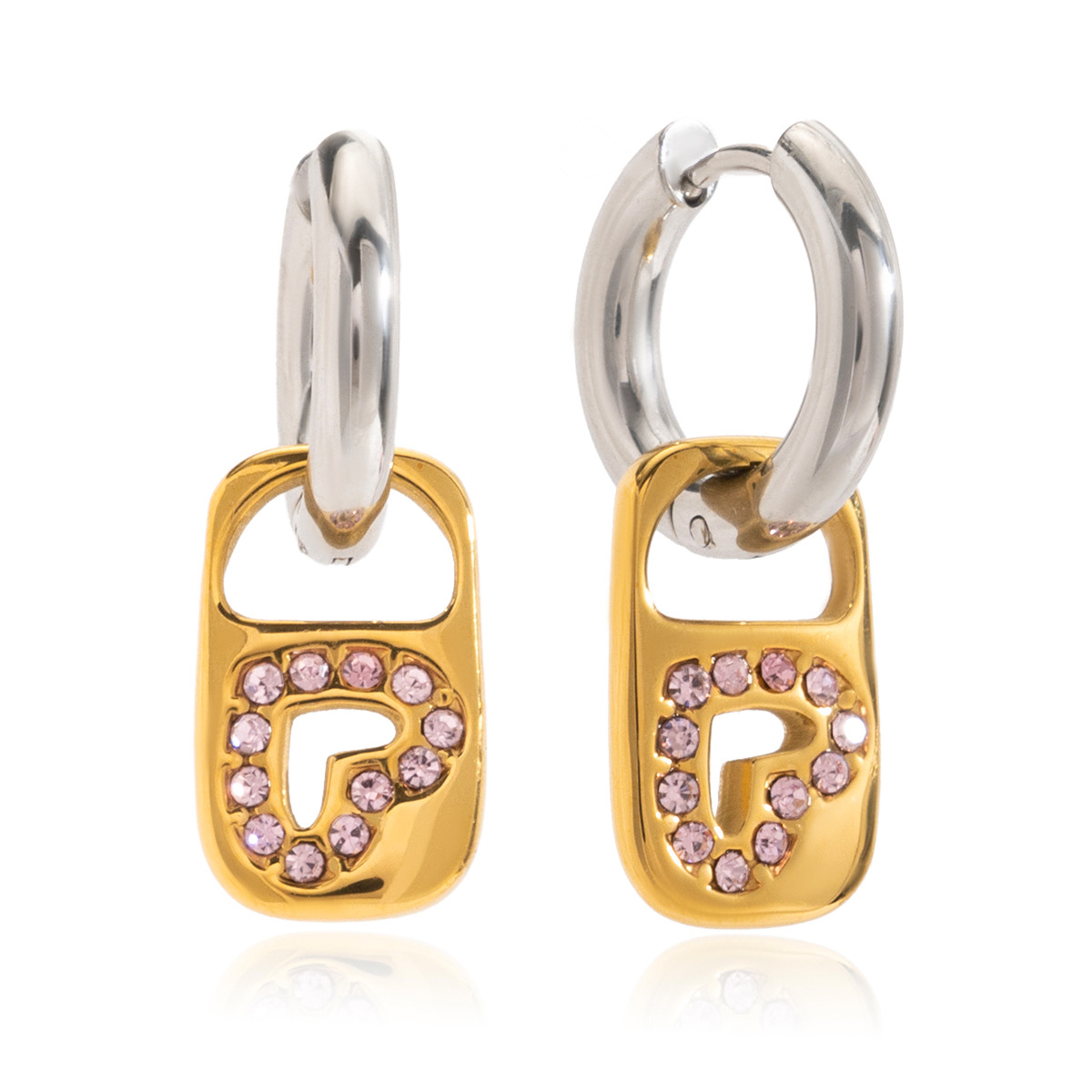 18K gold stainless steel color-matched rhinestone heart-shaped ear ring, featuring luxurious and high-end style, cross-border accessory
