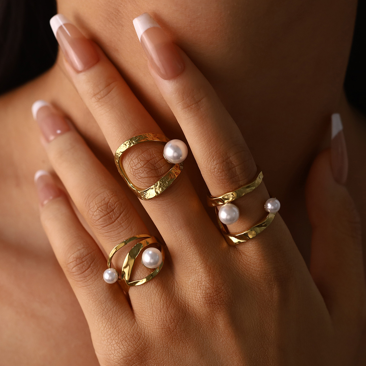 New pearl series ring, plated with 18K real gold, made of stainless steel, open ring.