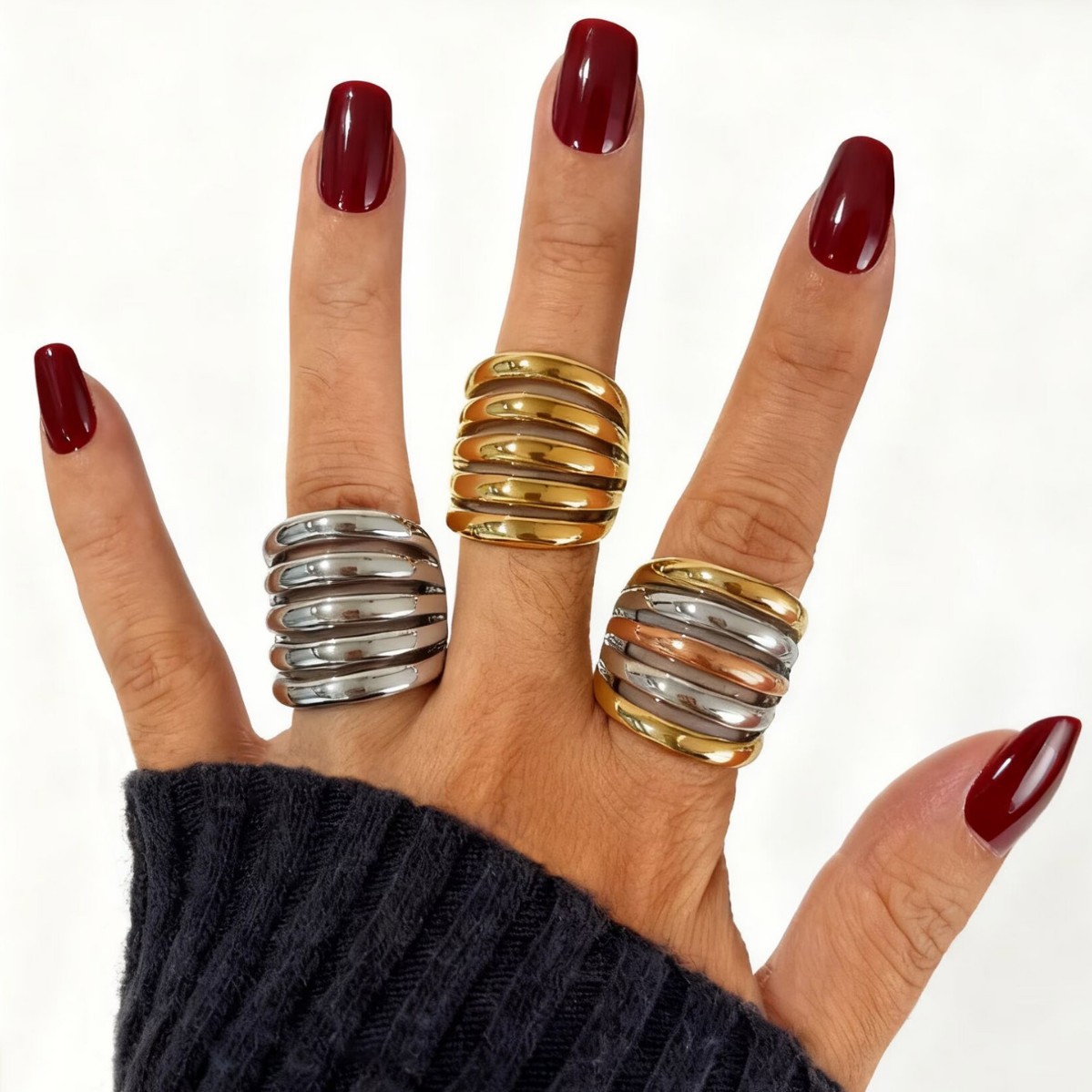 Stainless steel multi-ring hollowed-out women's color-matched design waterproof and non-fading ring for women