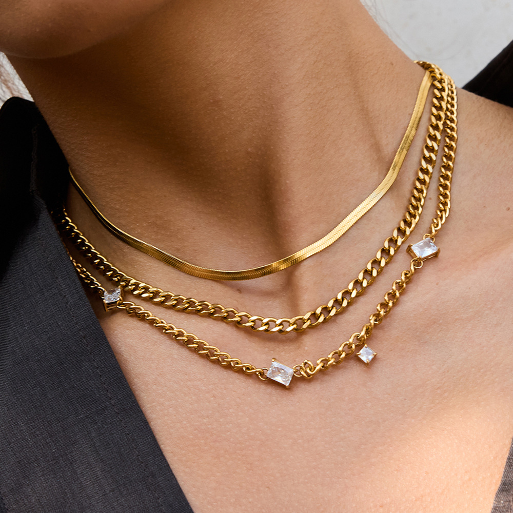 Stainless Steel zirconia necklace, unique design, European and American style, light luxury, does not fade, collar chain, stainless steel jewelry.