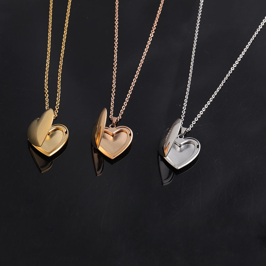 316L cross-border spot-on mirror stainless steel smooth heart-shaped love charm jewelry box necklace that can hold photo jewelry box necklace