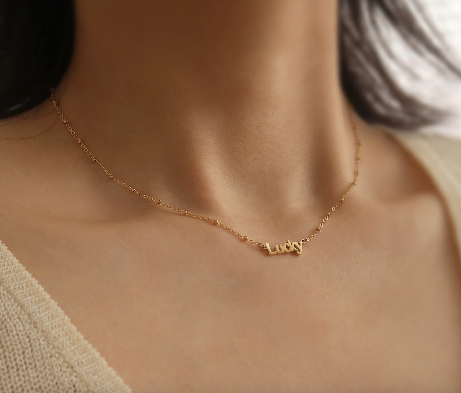 Mother's Day gift - Lucky Necklace - Letter Titanium Steel Stainless Steel Collar Chain - Mini necklace