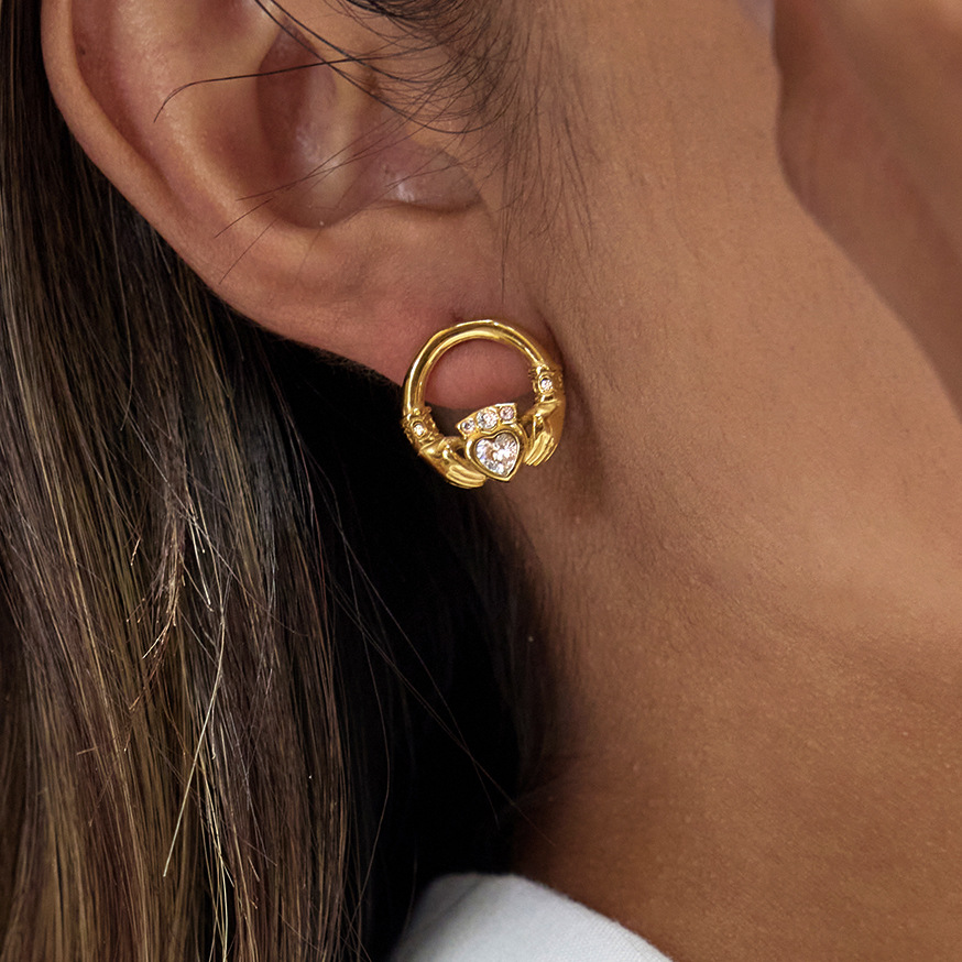 Original Friendship Hand Stainless Steel Zirconia Earrings - Fall/Winter High-End Ear Jewelry