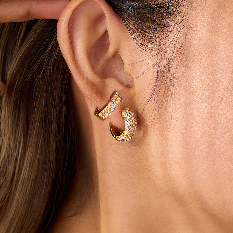 Stainless steel earrings, light luxury and high-end feel, zircon ear rings, titanium steel, 18k jewelry.