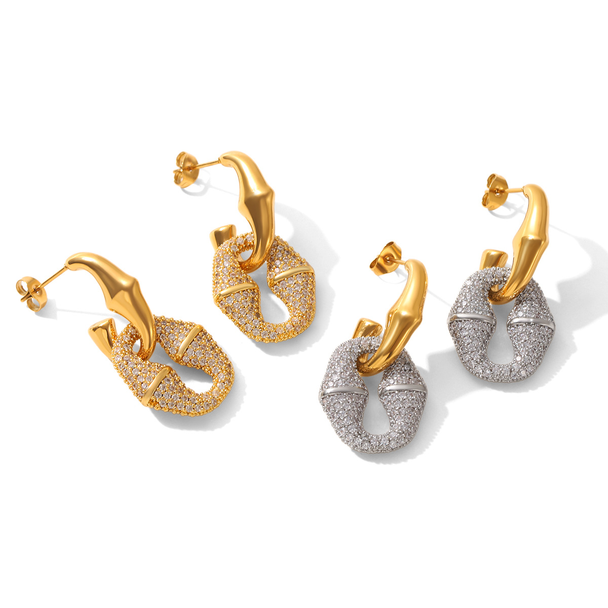 Full zircon earrings - Luxurious and high-end stainless steel earrings that are versatile and suitable for all occasions. 18k gold and titanium steel ear studs for women.