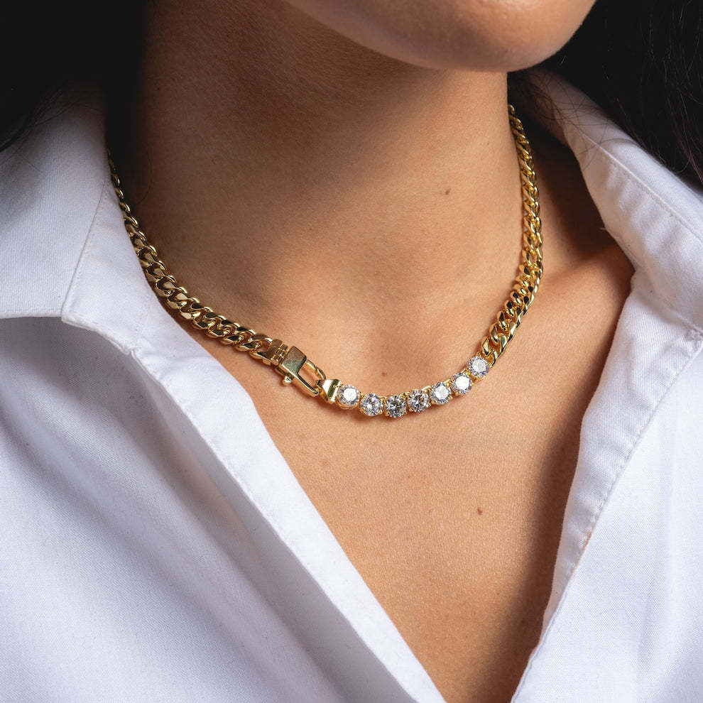 Stainless steel hip-hop style personalized trend necklace with diamonds - the same style as the one worn by an Instagram influencer