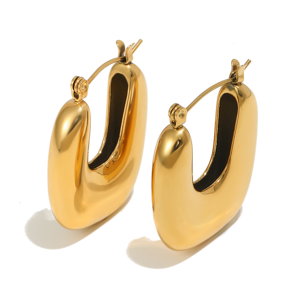 Best-selling earrings - stainless steel plated with 18K gold, deep groove U-shaped ear hooks - women's jewelry accessory