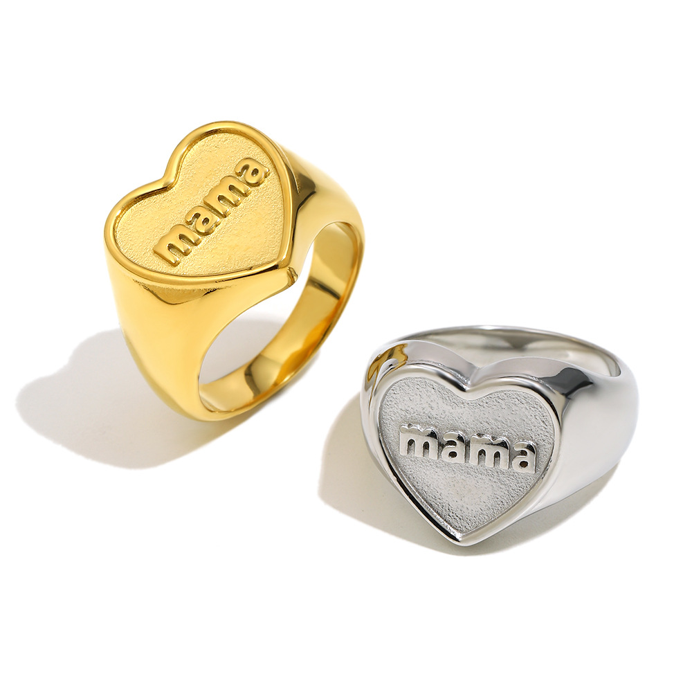 Mother's day Fashion ring hand accessory - stainless steel plated with 18K gold - mama heart-shaped ring jewelry